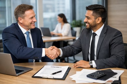 Business Men Handshake Closing Deal Office-1